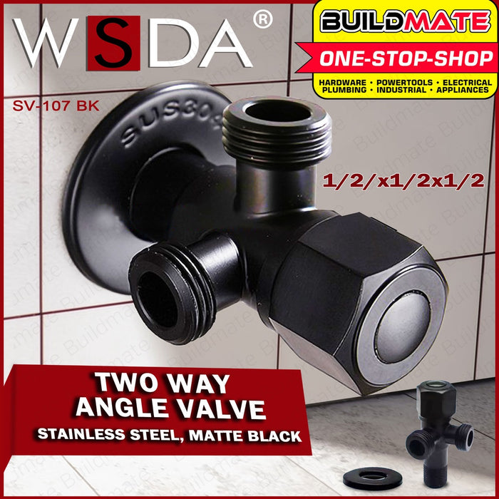 WSDA Stainless Steel Matte Black 2 Way Angle Valve 1/2" x 1/2" SV-107 BK •BUILDMATE•