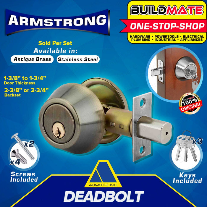 ARMSTRONG Deadbolt Door Security Lock Single Type 101 Stainless & Antique Brass Entrance Lockset