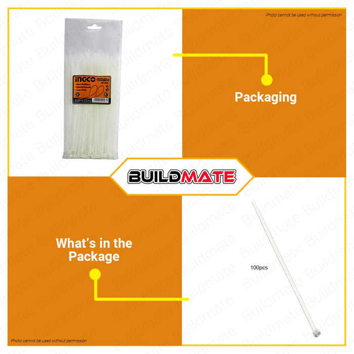 INGCO 8" Nylon Cable Tie White 200mm 100pcs/Set HCT2001 100% ORIGINAL / AUTHENTIC •BUILDMATE• HT2