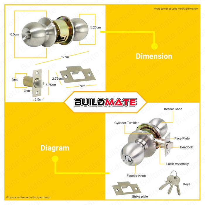 YALE Essential Series Entrance Function Knobset Door Knob Stainless Steel #VCA4147 US32D •BUILDMATE•