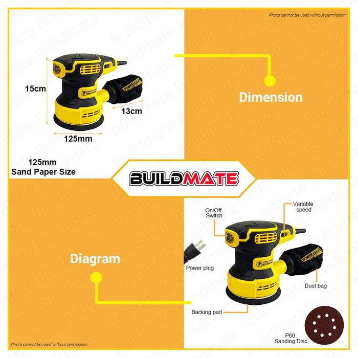 BUILDMATE Powerhouse Random Orbital Sander 350W | 400W [SOLD PER SET] Variable Speed with Dust Box Wood Orbital Sanding Finish Wood Sander Polishing Machine Electric Sander PH-OS350-DHD | PH-ROS-400 • PHPT