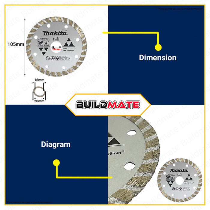 MAKITA Original Diamond Cutting Wheel Disc Granite/Marble Corrugated 4" DRY D-42553 •BUILDMATE•