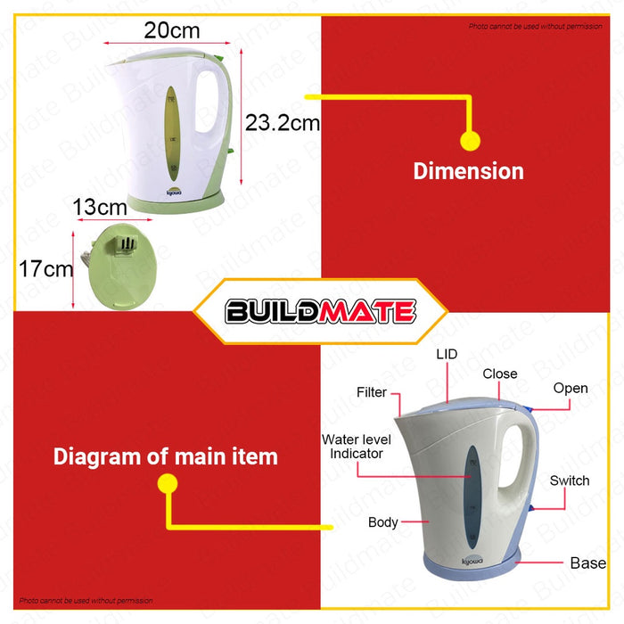 KYOWA Cordless Automatic Electric Kettle 1.7L with Boil Dry Protection KW1312 •BUILDMATE•