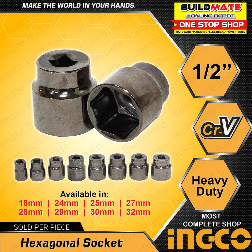 INGCO 1/2 Hexagonal Socket CR-V 24mm, 25mm, 27mm, 28mm, 29mm, 30mm, 32 ...