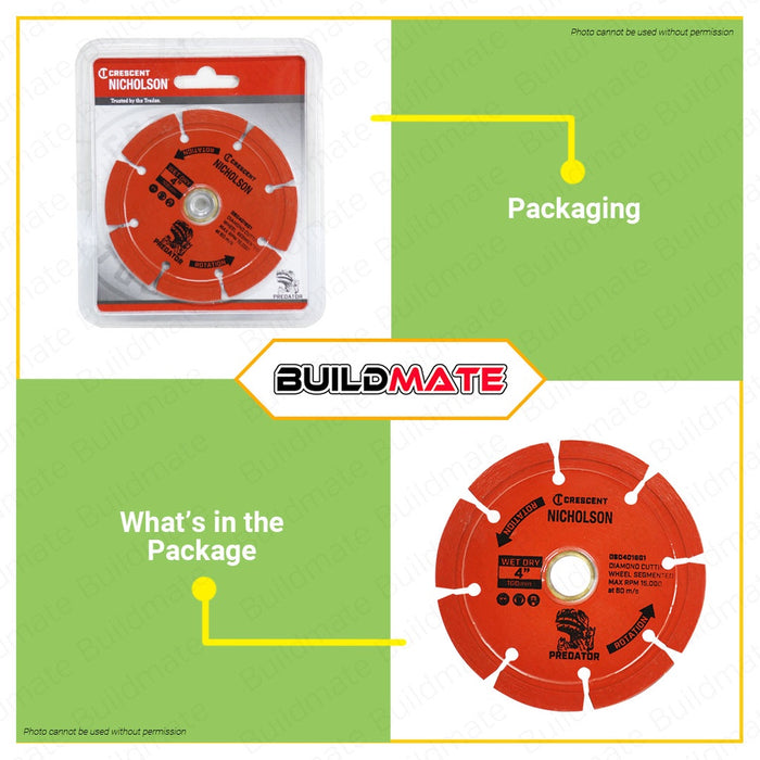 Nicholson Diamond Cutting Wheel 4" inches 100mm Segmented Wet and Dry DS04016G1 •BUILDMATE•