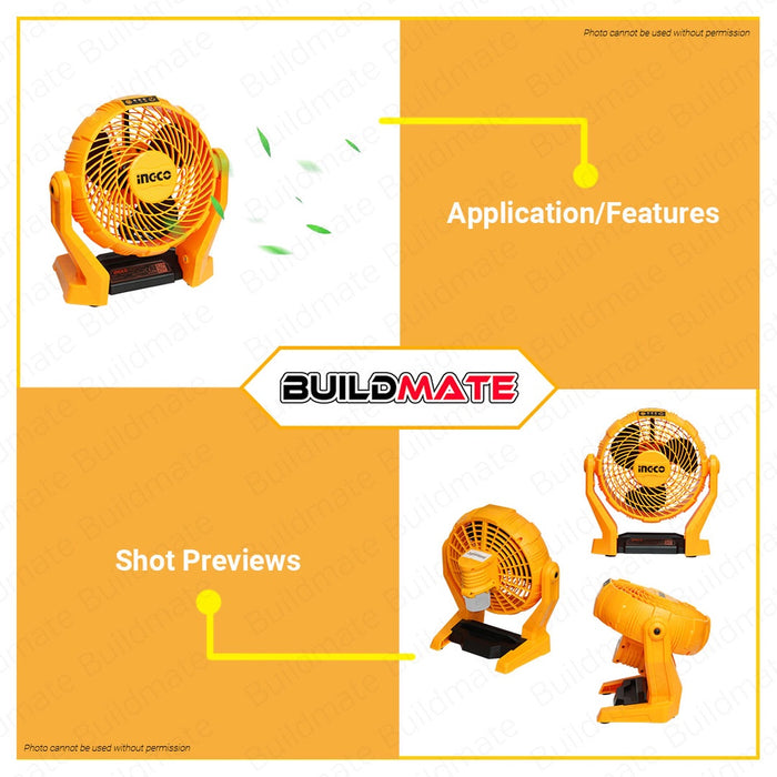 INGCO Cordless Lithium-Ion Fan 12V With 3 Speed 7" Inches Head Rotation CFALI1207 •BUILDMATE• ICPT