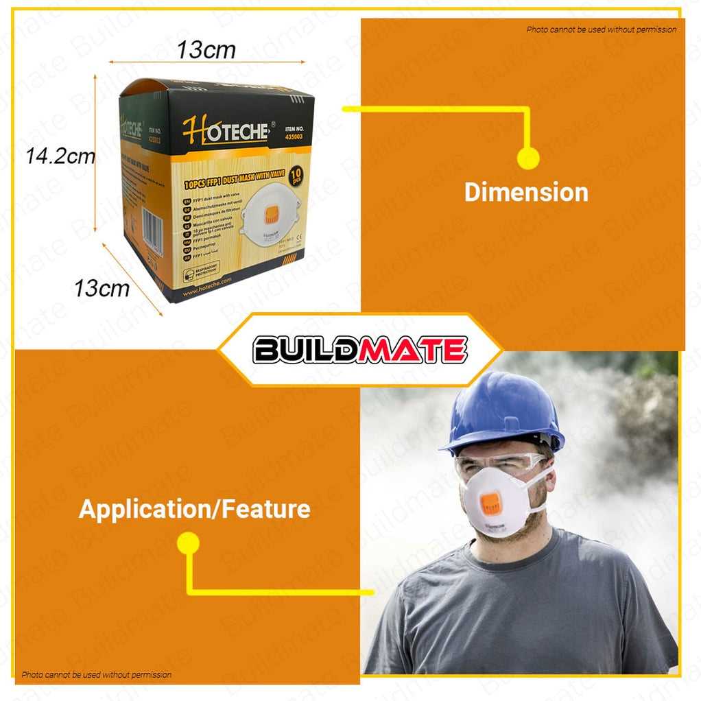 HOTECHE 10 PCS FFP1 Dust Mask with Valve HTC-435003 •BUILDMATE• — Buildmate