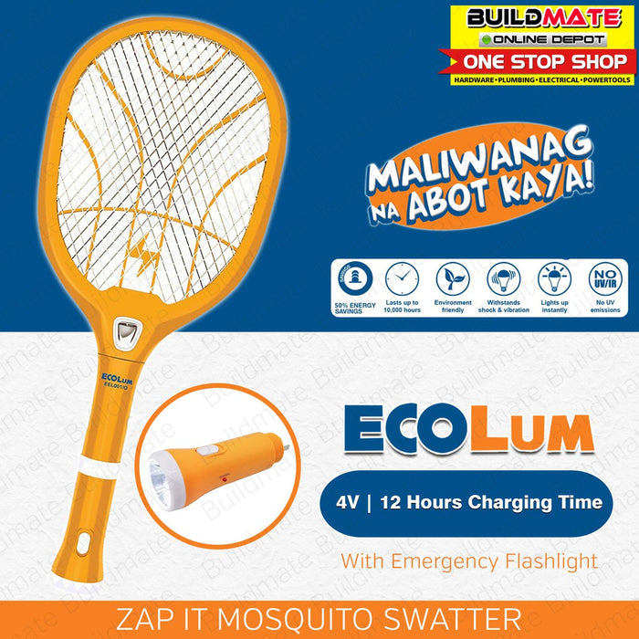 ECOLUM Zap It Mosquito Swatter with Emergency Flashlight ORANGE EEL001 •BUILDMATE•