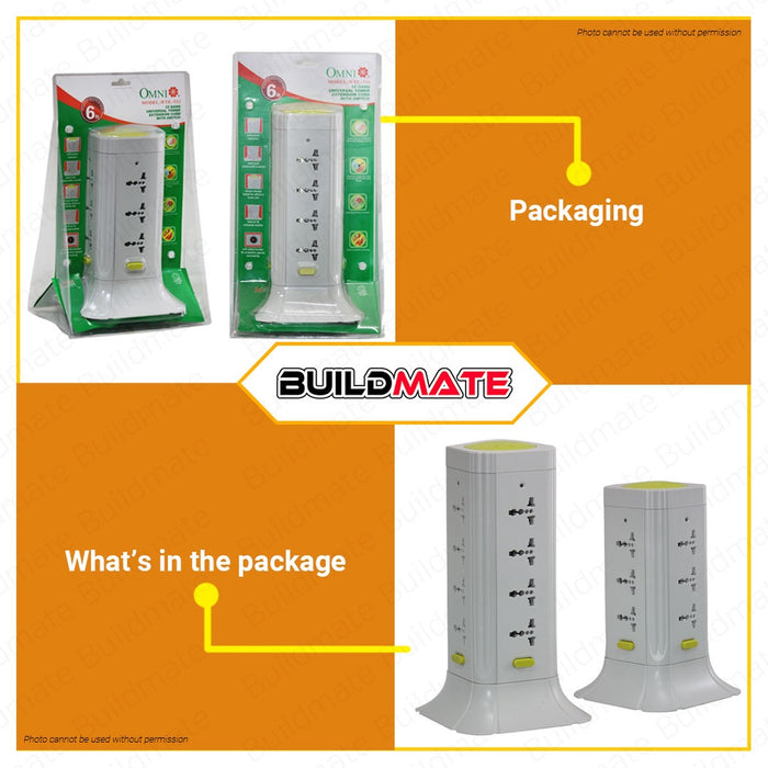 Omni Tower Extension Cord Power Strip WTE512 / WTE516 •BUILDMATE•