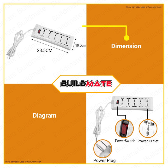 OMNI Universal Extension Cord Set with Switch Surge Protector 10 Gang Power Strip  WEU110 PK WEU-110