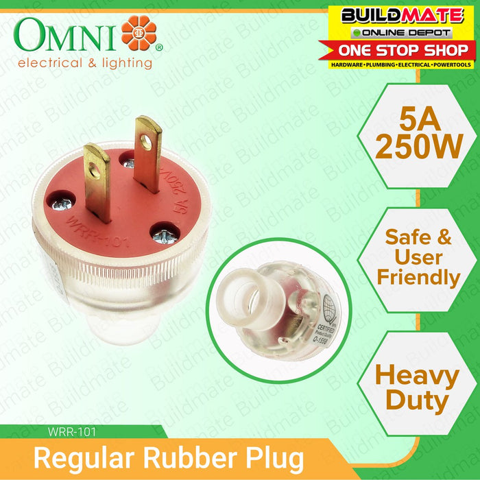 BUILDMATE Omni Transparent Regular Rubber Plug 5A 250V Heavy Quality Rubberized Electrical Power Plug WRR101