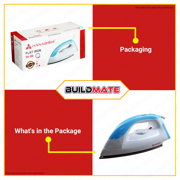BUILDMATE Hanabishi Electric Flat Iron 1000W with Non-stick Soleplate Handheld Dry Iron For Clothes HI-86