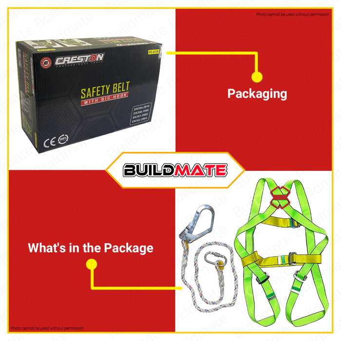 CRESTON Safety Belt Full Body with Big Hook FE5728 •BUILDMATE•