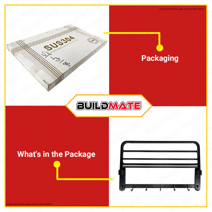 WSDA Stainless Steel Foldable Double Towel Rack with 5 Hooks ST-131 BK •BUILDMATE•