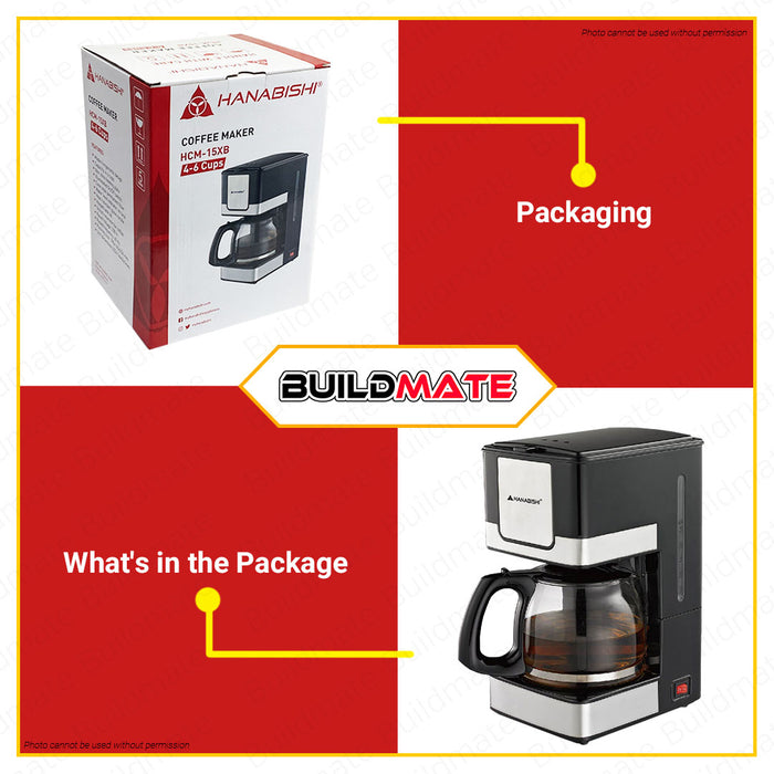 BUILDMATE Hanabishi Coffee Maker 4-6 Cups Water Capacity Drip Coffee Machine with Heat Resistant Glass Carafe HCM-15XB