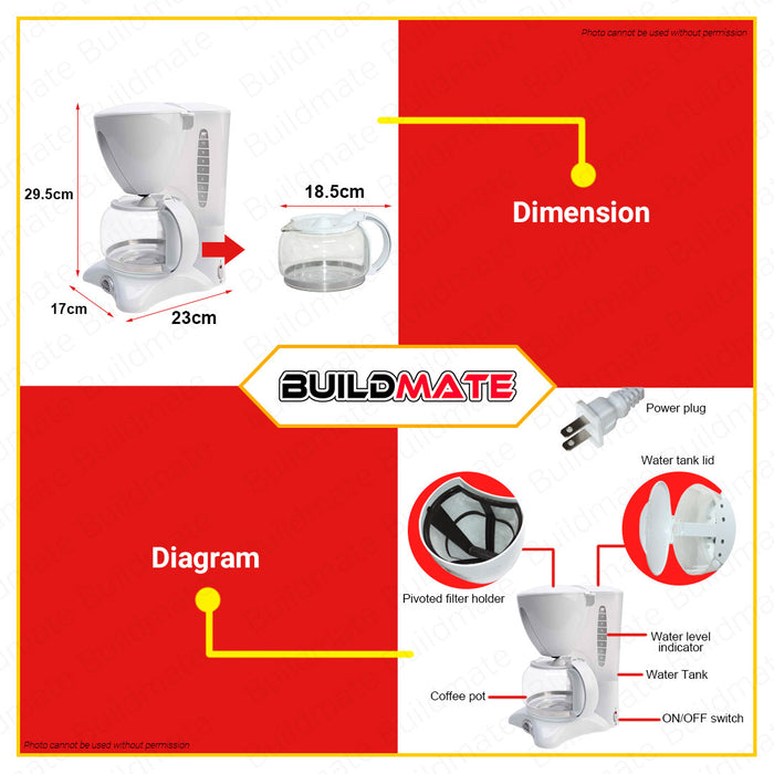 KYOWA Coffee Maker 800W 1.2L BLACK | WHITE KW1205 with Anti-Drip Function •BUILDMATE•