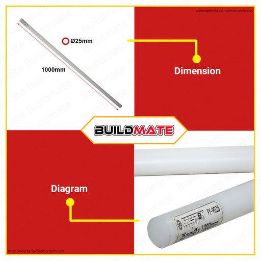 CRESTON Engineering Plastic Nylon Rod 25mm 1 Meter FY9025 BUILDMATE Buildmate