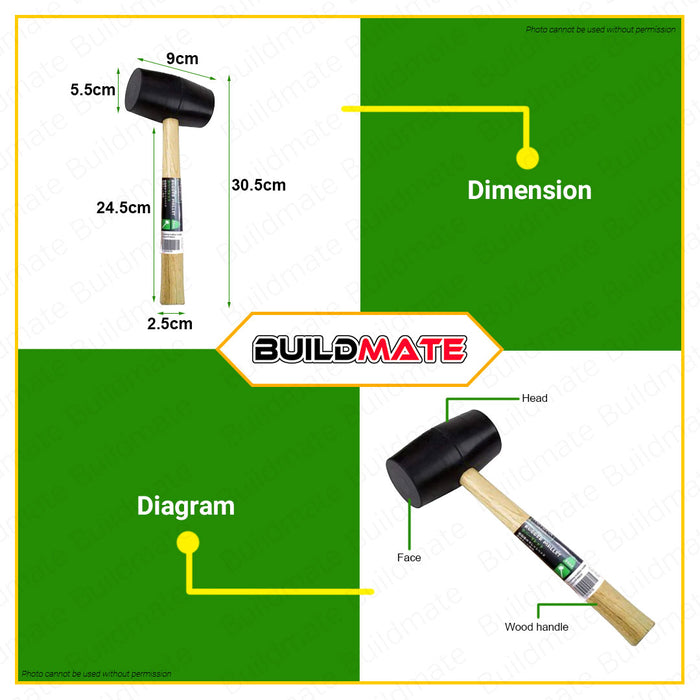 HOYOMA JAPAN Rubber Mallet Hammer with Wooden Handle 12OZ HT-RM12 •BUILDMATE•