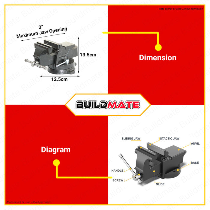 CRESTON Steel Bench Vise 3" FU2203 •BUILDMATE•