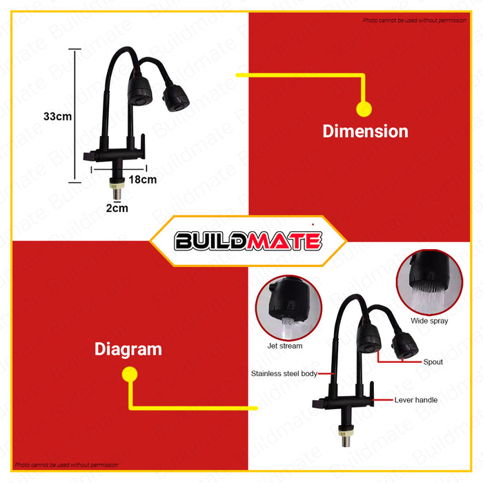 WSDA Stainless Kitchen Faucet Matte Black Finish SF-318 BK •BUILDMATE•