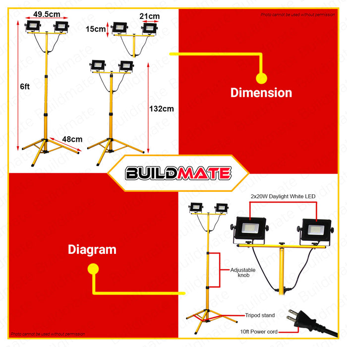 CRESTON LED Tripod Work Light 2 x 50W FW8005 •BUILDMATE•