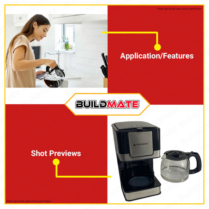BUILDMATE Hanabishi Coffee Maker 4-6 Cups Water Capacity Drip Coffee Machine with Heat Resistant Glass Carafe HCM-15XB