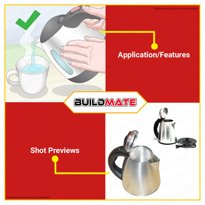 BUILDMATE Micromatic 1.8L Cordless Removable Electric Stainless Kettle 1500W Auto Shut-Off Detachable Base Water Heater MCK-1800