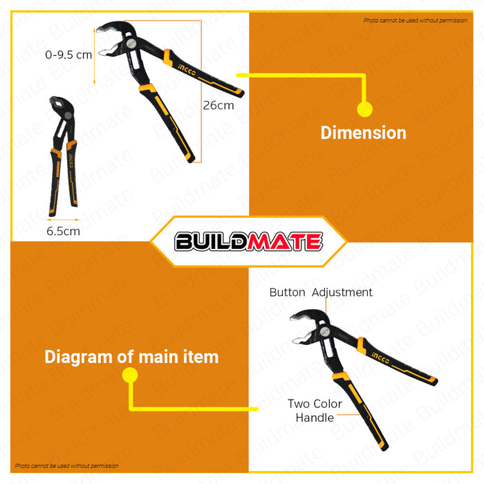 INGCO Pump Plier Pliers X2 10" 250mm HPP68258 100% ORIGINAL / AUTHENTIC •BUILDMATE• IHT