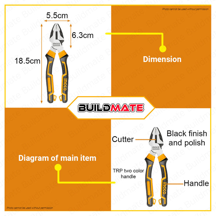 INGCO High Leverage Combination Pliers Industrial 7" Cr-V HHCP28180 •BUILDMATE• HT2