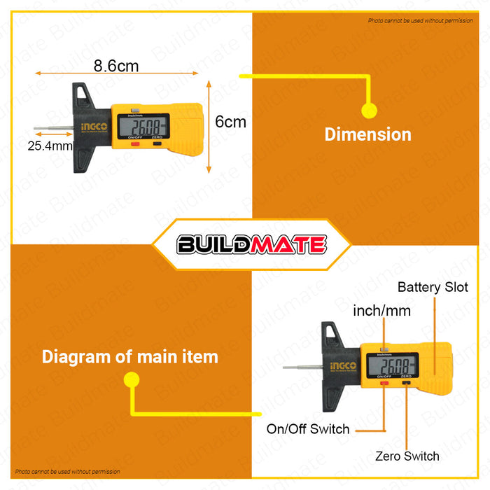 INGCO Digital Thread Depth Gauge 0-25.4mm HDCP00101 •BUILDMATE• IHT