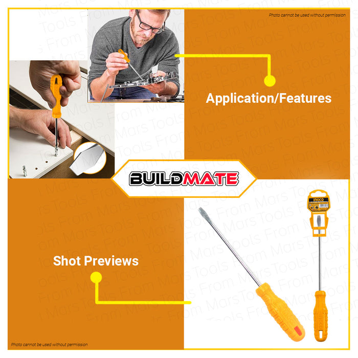 BUILDMATE Ingco 150mm Slotted Flat Screwdriver Round Shank Cr-V HS586150 IHT