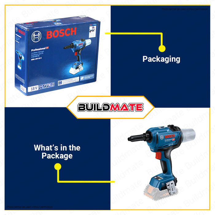 BUILDMATE Bosch Cordless Rivet Gun 18V Riveting Rivet Riveter Tool Brushless Fastener Gun Handheld Riveting Tool Automotive Riveter Cordless Rivet Nut Guns Drill GRG18V-16C 06019K5080 • BLC