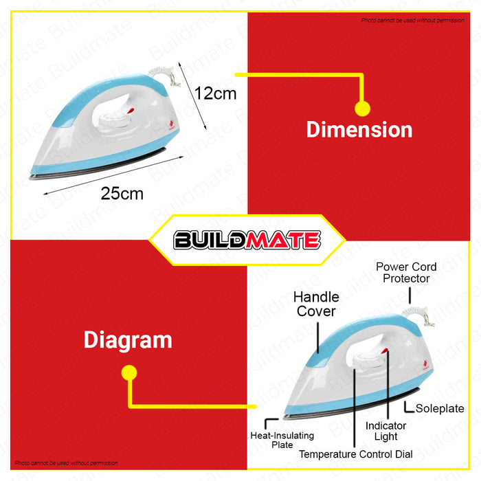 BUILDMATE Micromatic Flat Iron 1000W Electric Non Stick Soleplate Handheld Clothes Laundry Dry Iron Wrinkle Remover MAI-1001D