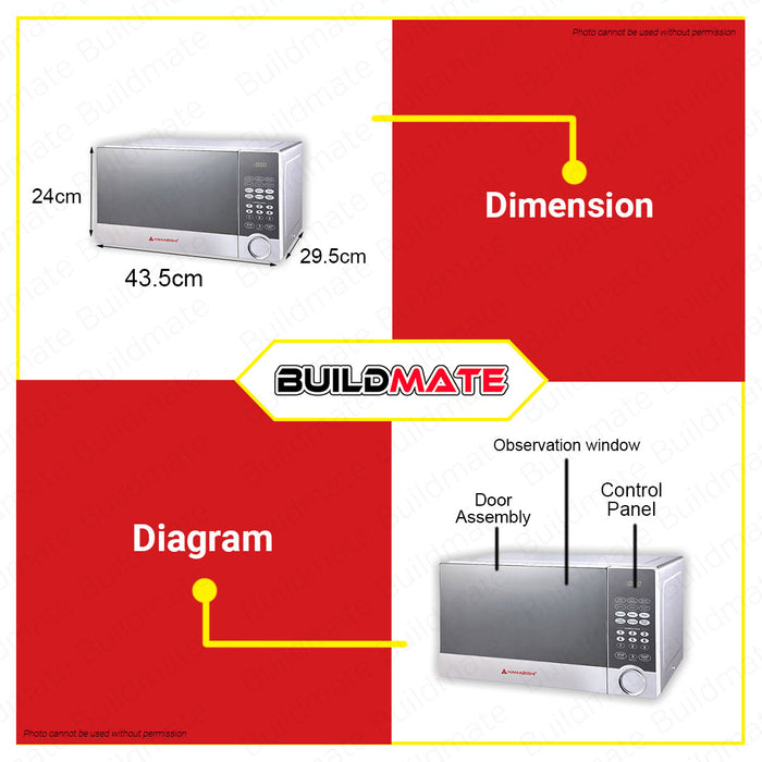 BUILDMATE Hanabishi Digital Microwave Oven 21L with Defrost Function & 10 Power Levels Kitchen Appliance HMO21PSSM