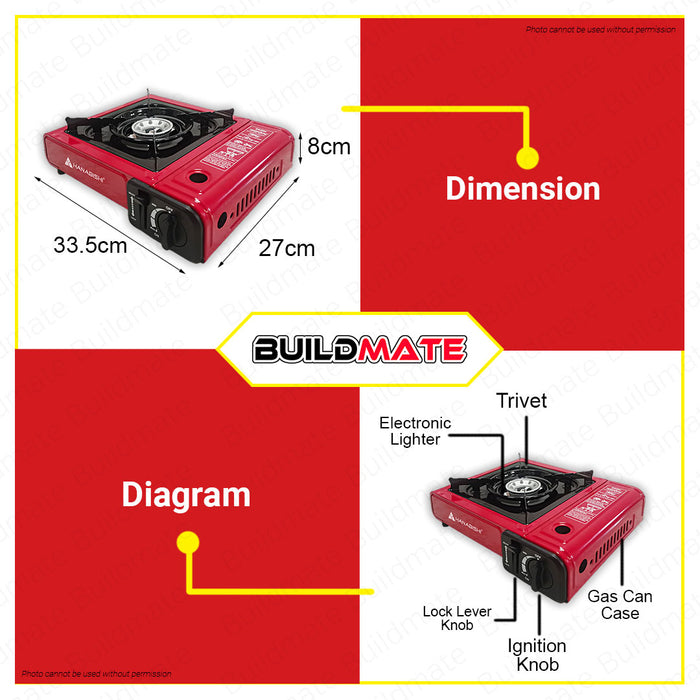 BUILDMATE Hanabishi / Johnson Elektrik Portable Butane Gas Stove Outdoor Camping Gas Range Korean Samgyupsal Griller
