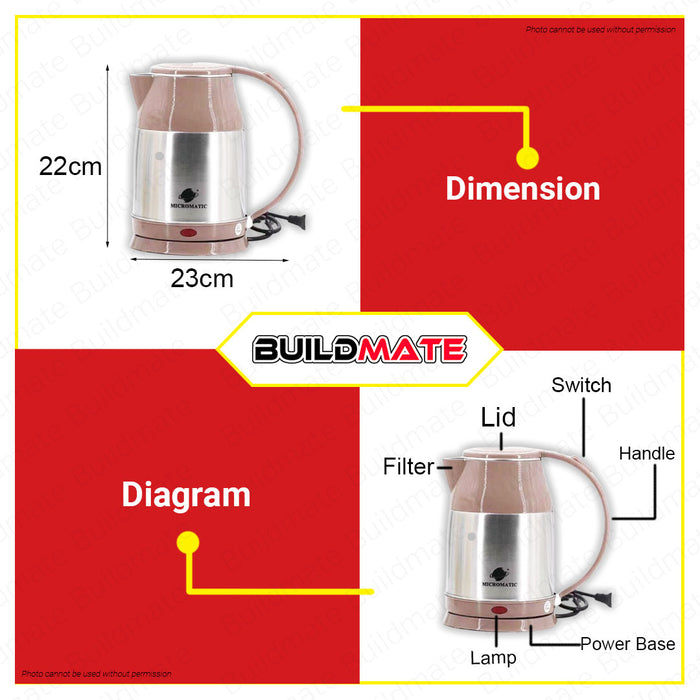 MICROMATIC 1.8L Stainless Electric Cordless Kettle MCK-1840 •BUILDMATE•