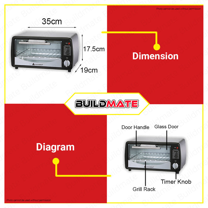 BUILDMATE Stainless Steel Oven Toaster 650W Kitchen Cooking Oven Appliances with 9 Liter Capacity HO 75SS