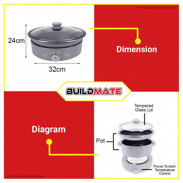 BUILDMATE Hanabishi 13 in 1 Multi Cooker / Griller 5.0L Non Stick Coating Pot & Griller Multi-Function Household Appliances HMCGRILL-50