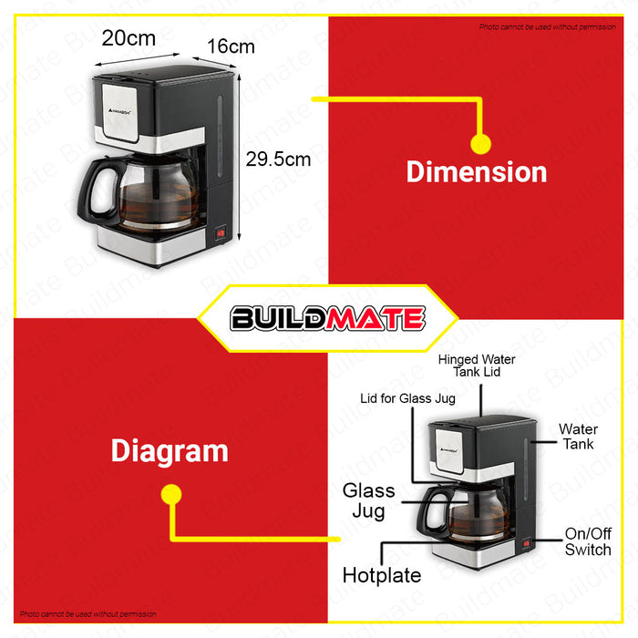 BUILDMATE Hanabishi Coffee Maker 10-12 Cups Water Capacity Drip Coffee Machine HCM-25XB