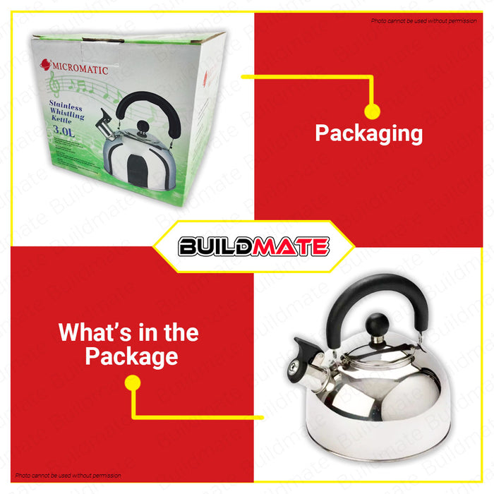MICROMATIC Whistling Stainless Kettle 3L MK-30 •BUILDMATE•