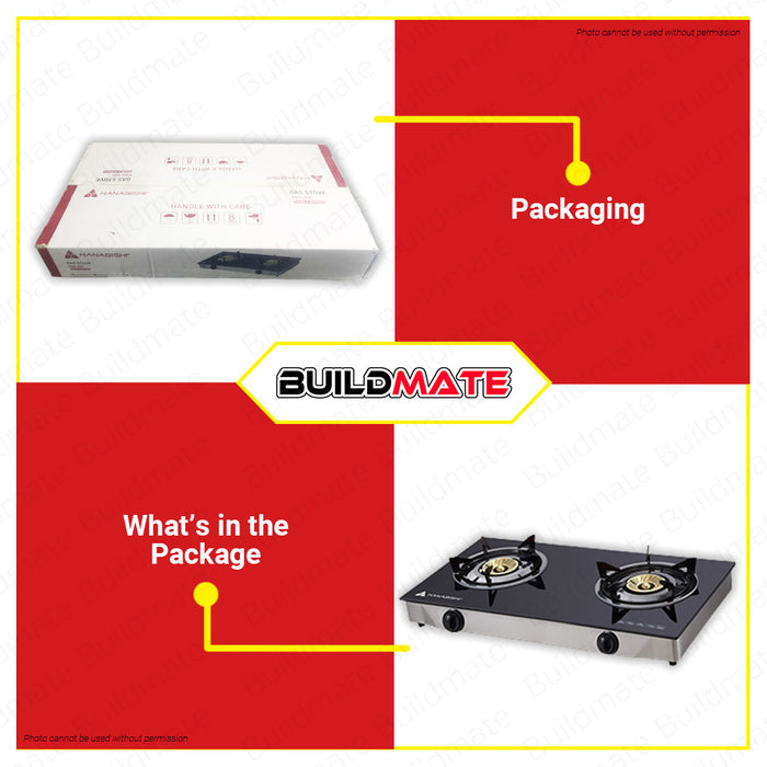 HANABISHI Gas Stove Double Burner Tempered Glass and Stainless Steel Body GGS-200 •BUILDMATE•