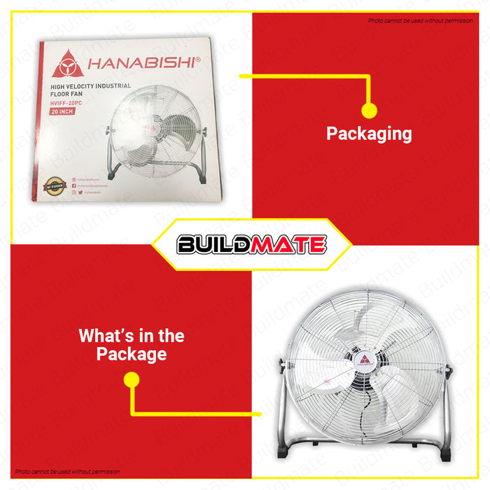 HANABISHI High Velocity Industrial Floor Fan 20" with 3 Speed Control HVIFF-20PC •BUILDMATE•