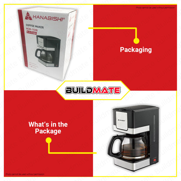 BUILDMATE Hanabishi Coffee Maker 4-6 Cups Water Capacity Drip Coffee Machine with Heat Resistant Glass Carafe HCM-15XB