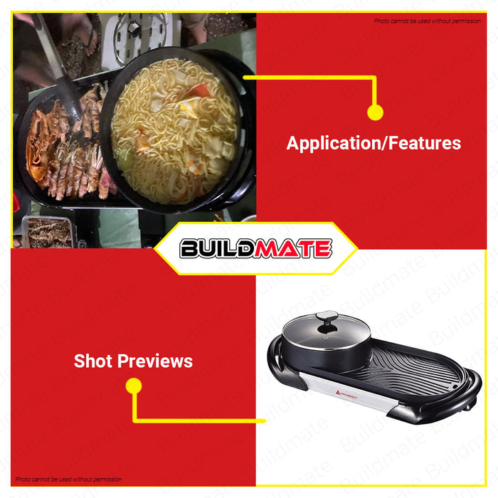HANABISHI Hotpot BBQ Griller Grill with Non-stick Coating HHOTPOTBBQ-200 •BUILDMATE•
