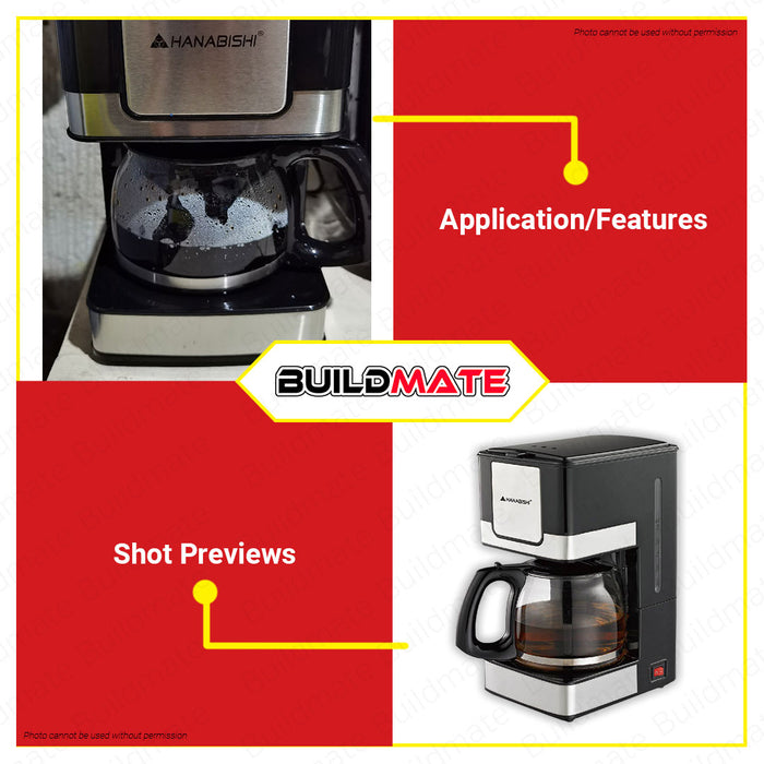 BUILDMATE Hanabishi Coffee Maker 4-6 Cups Water Capacity Drip Coffee Machine with Heat Resistant Glass Carafe HCM-15XB