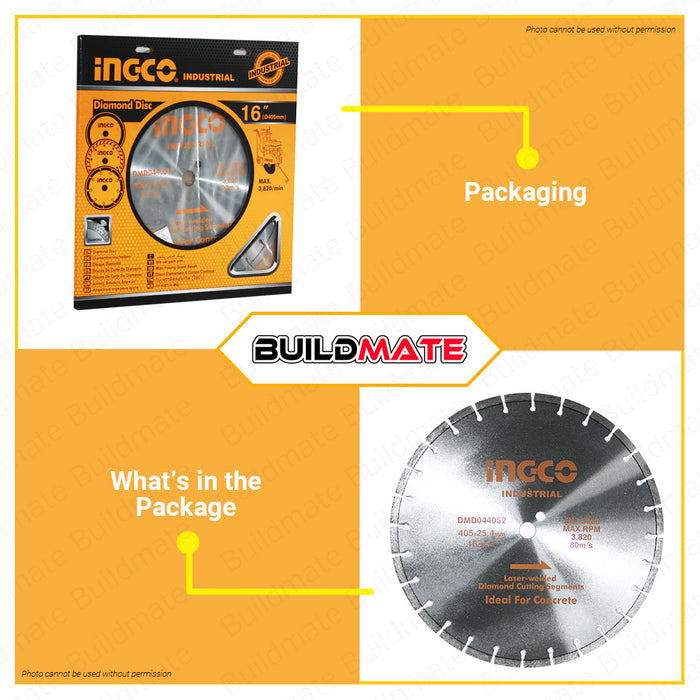 INGCO Diamond Disc 16" for Concrete Cutter Marble Masonry DMD044052 •BUILDMATE• IHT