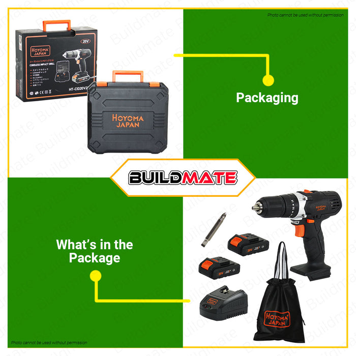 HOYOMA Cordless Impact Drill 13mm Impact Gun HT-CID20V2B +FREE ECO BAG •BUILDMATE• HYMPT