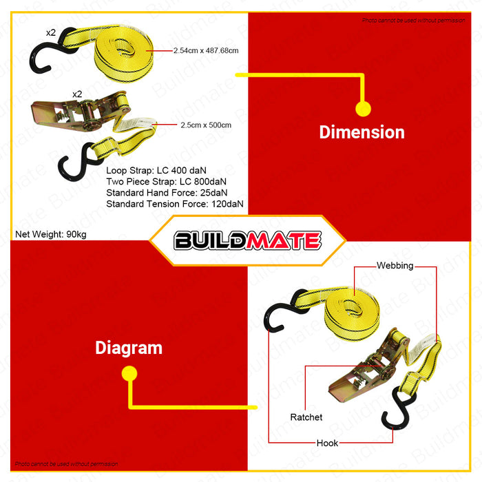 CRESTON Ratchet Tie Down 25mm X 5 Meters (2PCS) FY2610 •BUILDMATE•