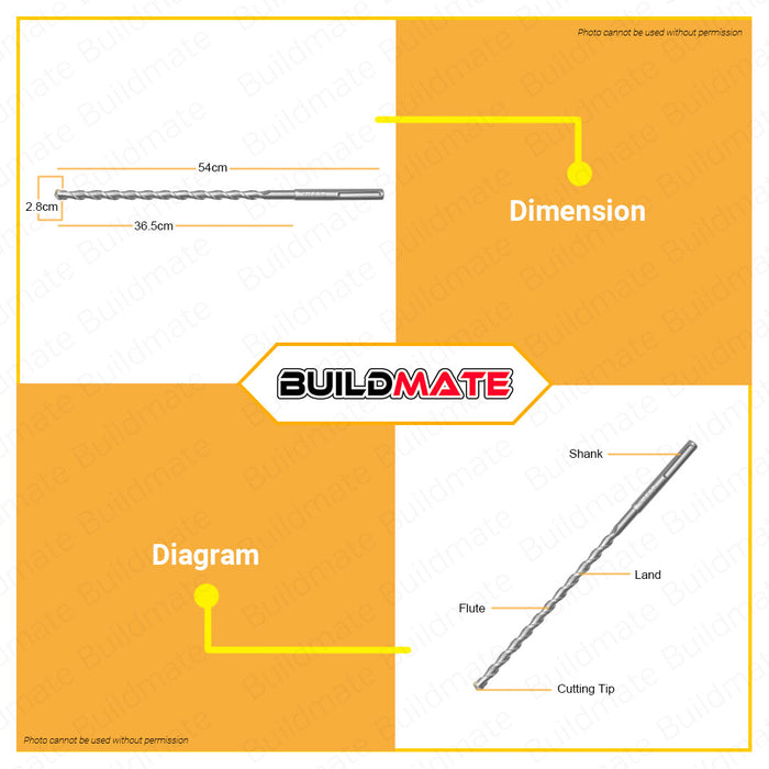 INGCO SDS Max Masonry Rotary Hammer Drill Bit 28x540mm DBH1242805 •BUILDMATE• IHT