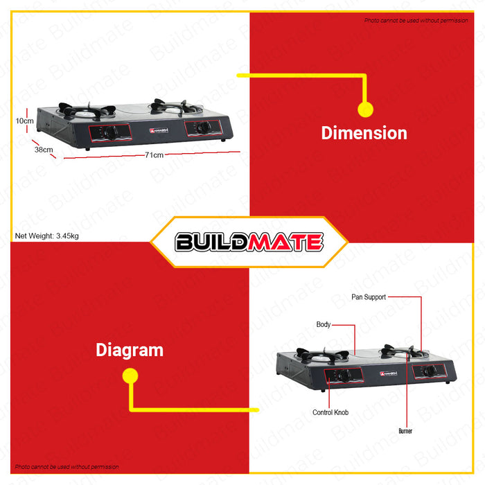 HANABISHI Gas Stove Double Burner 710mm HS-1 •BUILDMATE•